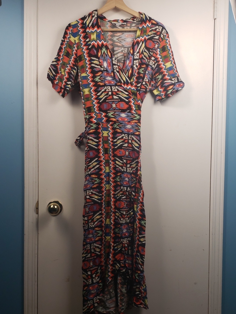 Never Fully Dressed Multicolor Zigzag Wrap Maxi Dress US 8